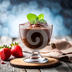 Chocolate Pudding Encircled by a Delightful Array of Fresh Fruits and Scattered Nutty