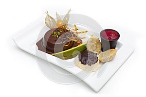 Chocolate pudding with fruits