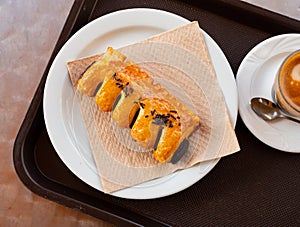 Chocolate puff pastry served for breakfast