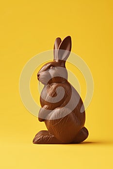 Chocolate Rabbit on Yellow Background Signaling Easter Celebration