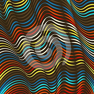 Chocolate and rainbow flex wave warped lines colorful background.with multicolor variable width stripes