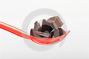 Chocolate on red spoon