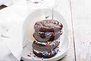 Chocolate sandwich cookies with creamy filling
