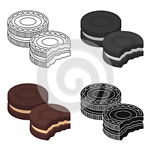 Chocolate sandwich cookies icon in cartoon style isolated on white background. Chocolate desserts symbol stock vector