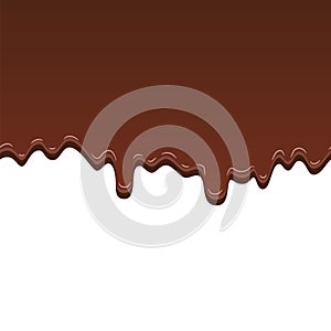 Chocolate seamless pattern. Drip dark chocolate isolated white background. Sweet melting food. Dripping 3d liquid design