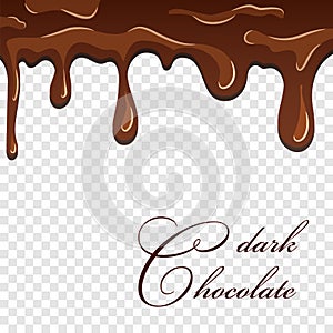 Chocolate seamless pattern. Drip dark chocolate isolated white transparent background. Sweet melting food. Dripping