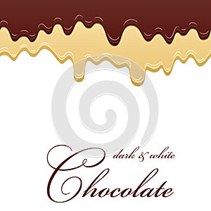 Chocolate seamless pattern. Drip dark milk chocolate isolated white background. Sweet melting food. Dripping 3d liquid