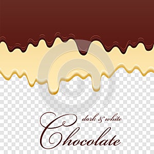 Chocolate seamless pattern. Drip dark milk chocolate isolated white transparent background. Sweet melting food. Dripping