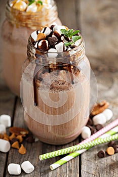 Chocolate shake with sauce and marshmellows