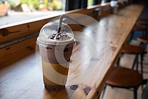 Chocolate shaker In a clear plastic glass