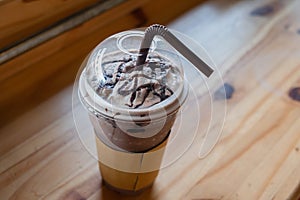 Chocolate shaker In a clear plastic glass