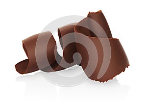 Chocolate shavings on white background