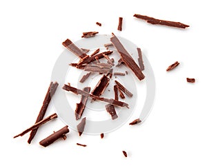 Chocolate shavings on white background