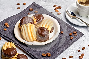 Chocolate shortbread cookies. Light background