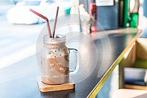 Chocolate smoothie (milkshake) with jar