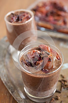 Chocolate smoothie -milkshake with plums and cloves