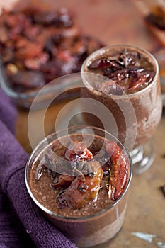 Chocolate smoothie -milkshake with plums and cloves