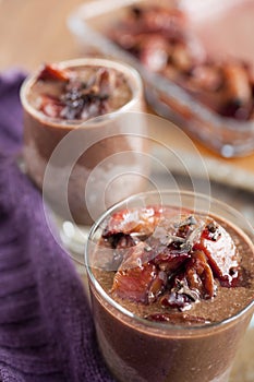 Chocolate smoothie -milkshake with plums and cloves