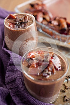 Chocolate smoothie -milkshake with plums and cloves