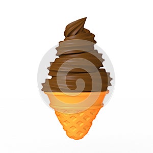 Chocolate soft serve ice cream on a white background