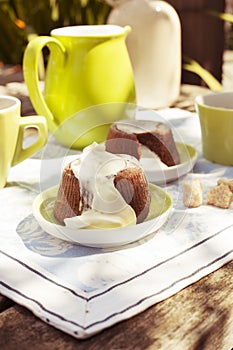 Chocolate souffle with confectioner's sugar