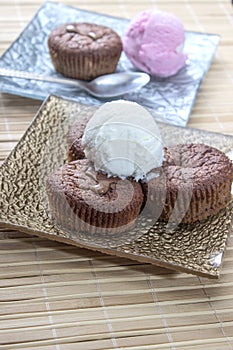 Chocolate souffle and ice cream