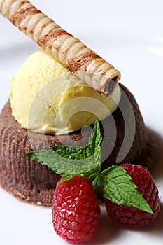 Chocolate Souffle with vanilla ice cream