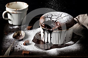 chocolate souffles with chocolate sauce, generative Ai