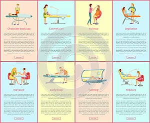 Chocolate Spa and Cosmetician Posters Set Vector