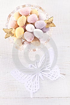 Chocolate speckled eggs in bowl