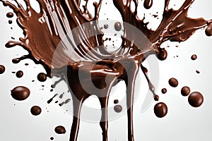 Chocolate splash closeup isolated on white background.