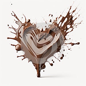 Chocolate splash in heart shape isolate on white background.