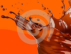 A chocolate splash on an orange background