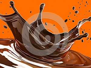 A chocolate splash on an orange background