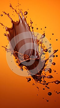 Chocolate splash on an orange background