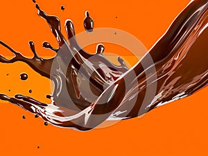 A chocolate splash on an orange background