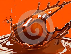 A chocolate splash on an orange background