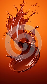 Chocolate splash on an orange background