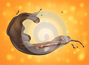 Chocolate splash on orange background.