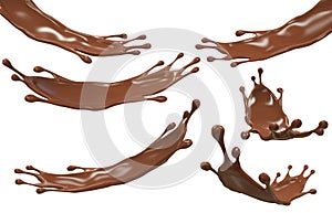 Chocolate splash set isolated on white background.