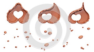 Chocolate of splash, set of splash coffee 3d illustration, isolated 3d rendering