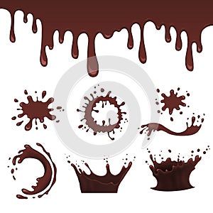 Chocolate splash set, vector illustration