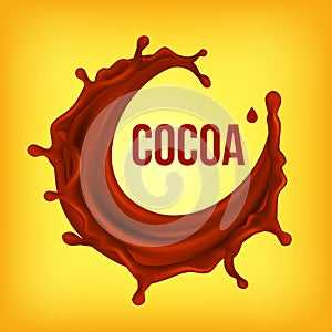 Chocolate Splash Vector. Brown Background. Sweet Dessert Food. Falling Drink. Dark Drop. Tasty Flow. 3D Realistic