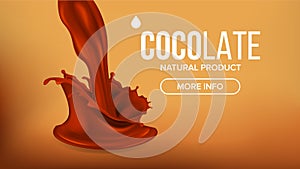 Chocolate Splash Vector. Cream, Liquid. Milk Swirl. Brown Background. Beverage Dessert Food. 3D Realistic Illustration