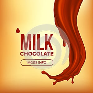 Chocolate Splash Vector. Tasty Flow. Cocoa Product. Splashing Creamy Wave. Hot Sauce, Coffee. Brown Background. 3D