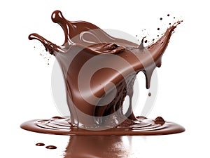 Chocolate splash on a white background with copy space