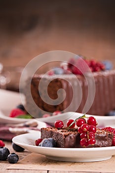 Chocolate sponge cake with fresh fruit.