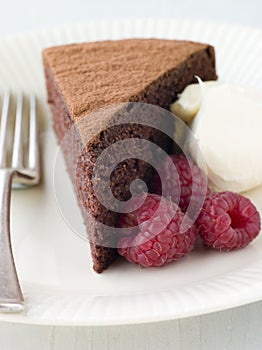 Chocolate Sponge with Whipped Cream & Raspberries