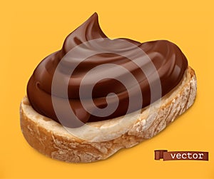 Chocolate spread on bread. 3d vector realistic icon