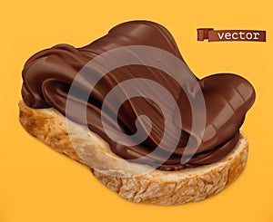 Chocolate spread on bread. 3d vector realistic icon